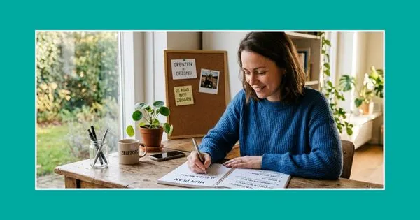 Persoon die een plan maakt om rustig en zelfverzekerd een grens aan te geven.