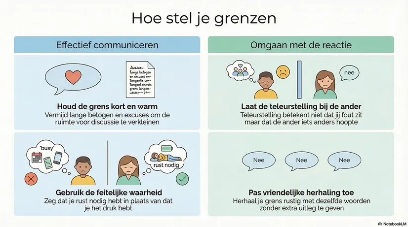 Infographic met voorbeelden van korte grenzen stellen zonder een vriend af te wijzen